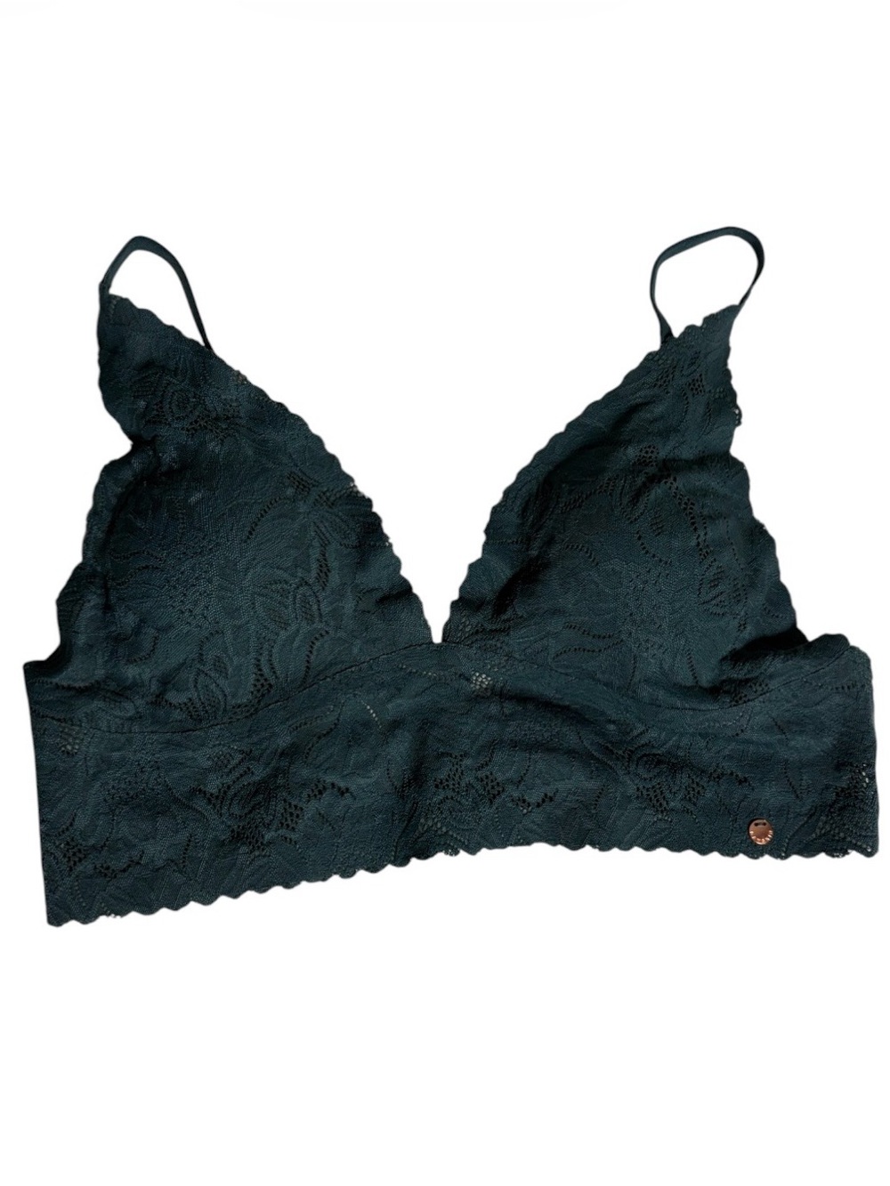 Danskin dark green nylon lace v neck padded bralette size L